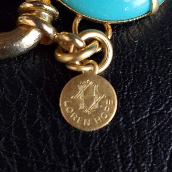 Loren Hope Turquoise Blue Cabochon Gold Tone Link Bracelet Round Bold Statement - Picture 2 of 8